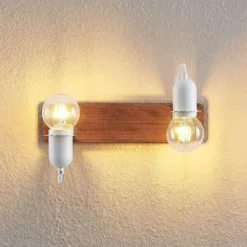 Lucande Lámparas Becky Aplique De Pared Wood/White/Brass - Lucande -Lucande Tienda de ventas 42519117136715