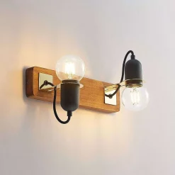 Lucande Lámparas Becky Aplique De Pared Wood/Black/Brass - Lucande -Lucande Tienda de ventas 42519117136884